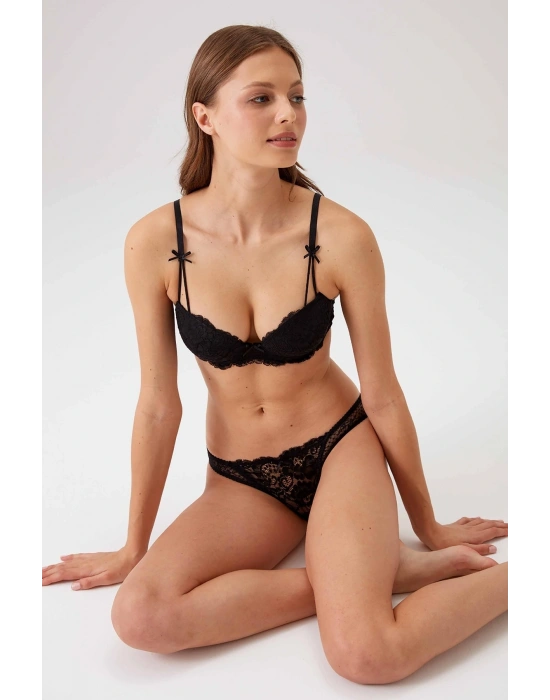 Kadın Siyah 4030 Madrid Balenli Desteksiz Dantelli Sütyen Takım