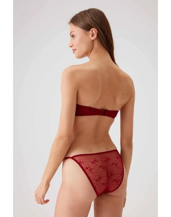 Kadın Bordo 4032 Balenli Destekli Straplez Sütyen Takım