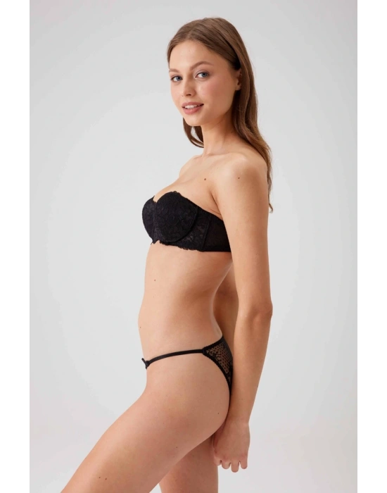 Kadın Siyah 4032 Balenli Destekli Straplez Sütyen Takım