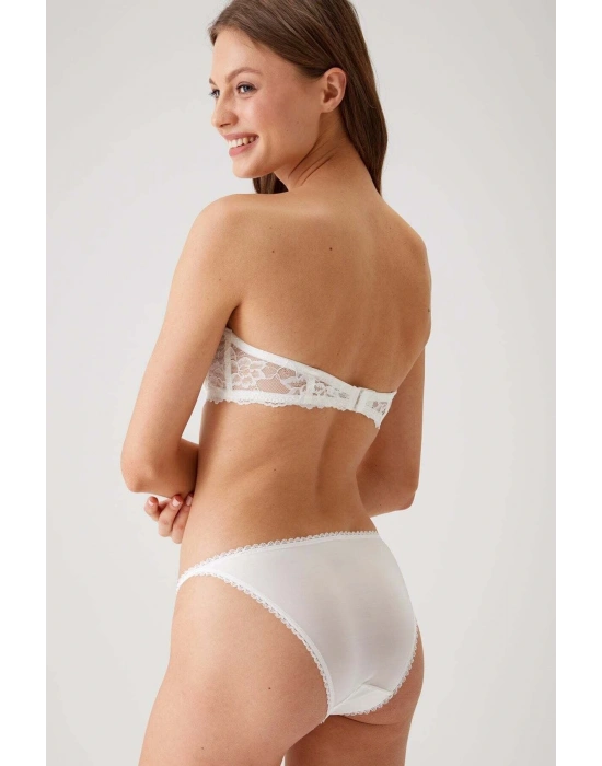 Ekru 4563 Pisa Destekli / Push - Up Straplez Dantelli Sütyen Takımı
