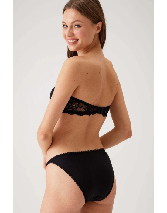 Siyah 4563 Pisa Destekli / Push - Up Straplez Dantelli Sütyen Takımı
