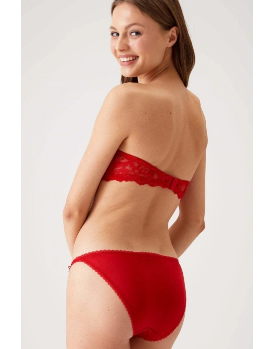 Kırmızı 4563 Pisa Destekli / Push - Up Straplez Dantelli Sütyen Takımı