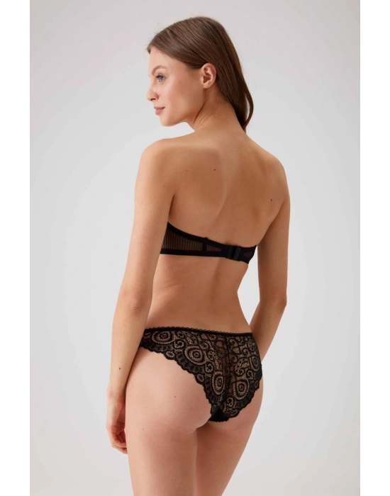 Kadın Siyah 4741 Balenli Soft Push Up Straplez Sütyen Takım
