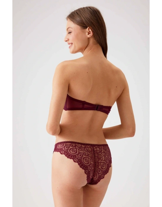 Kadın Mürdüm 4741 Balenli Soft Push Up Straplez Sütyen Takım