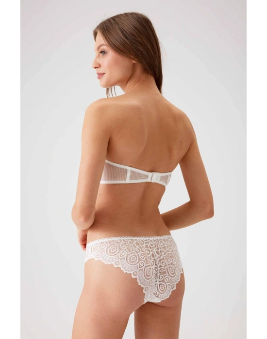 Kadın Ekru 4741 Balenli Destekli Straplez Sütyen Takım