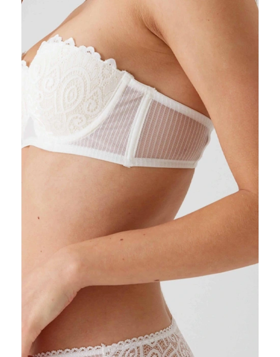 Kadın Ekru 4741 Balenli Destekli Straplez Sütyen Takım