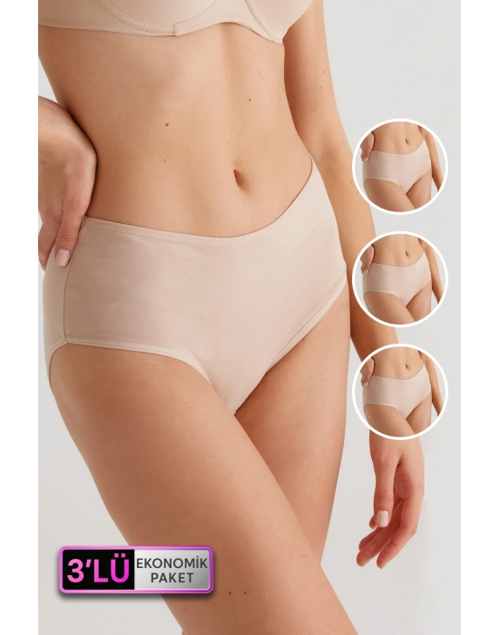 Kadın 3lü Ekonomik Paket Ten 2033 Maxi Cut Pamuklu Basic Külot