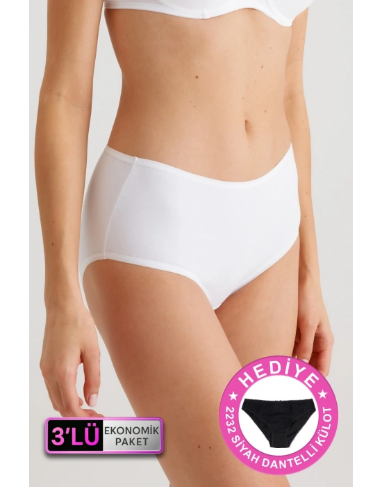 Kadın 3lü Ekonomik Paket Siyah-beyaz-ten 2033 Maxi Cut Pamuklu Basic Külot