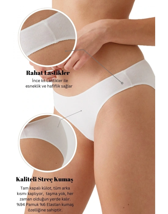 Kadın 5li Ekonomik Paket Beyaz 2050 No Show Pamuklu Basic Bikini Slip