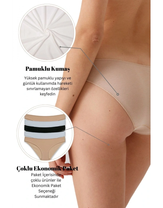 Kadın 5li Ekonomik Paket Beyaz 2050 No Show Pamuklu Basic Bikini Slip