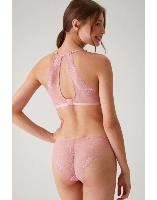 Şeker Pembe 4722 Lyon Balenli Double Push Up Dantel Sırt Detaylı Fantezi Iç Çamaşır Takımı