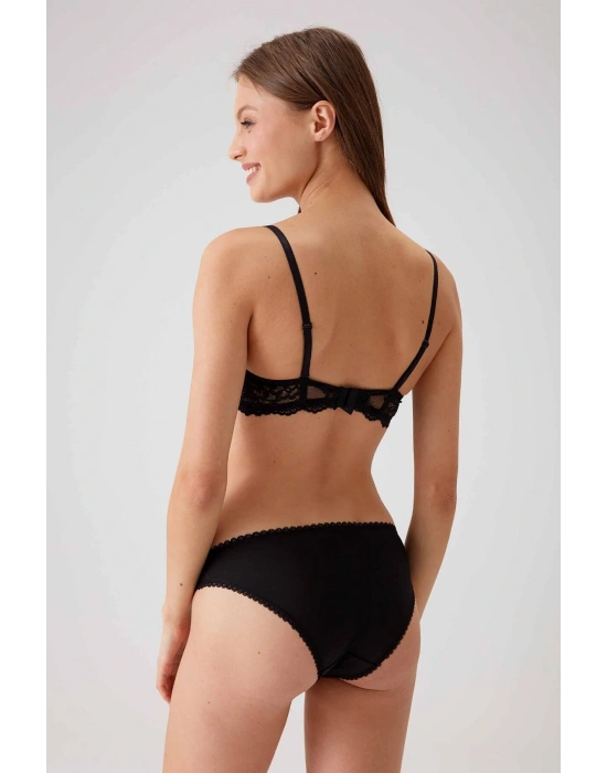 Kadın Siyah 4561 Milan Push Up Dolgulu Dantelli Çeyiz Sütyen Ve Külot Iç Çamaşır Takımı