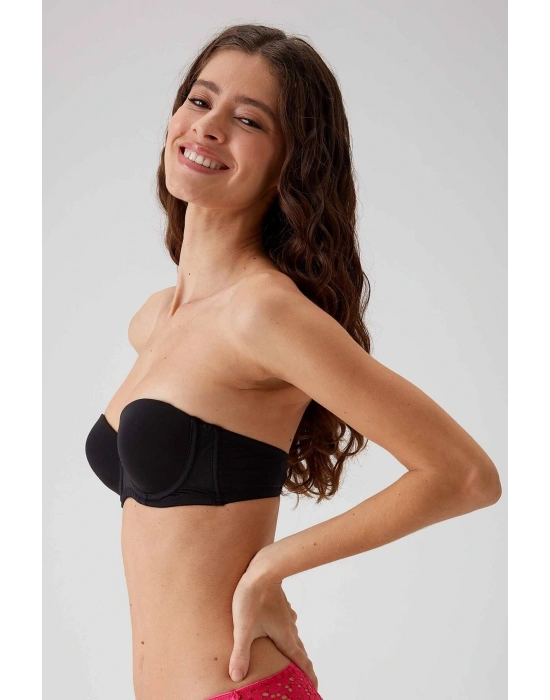Kadın Siyah 6020 Balenli Desteksiz Straplez Sütyen