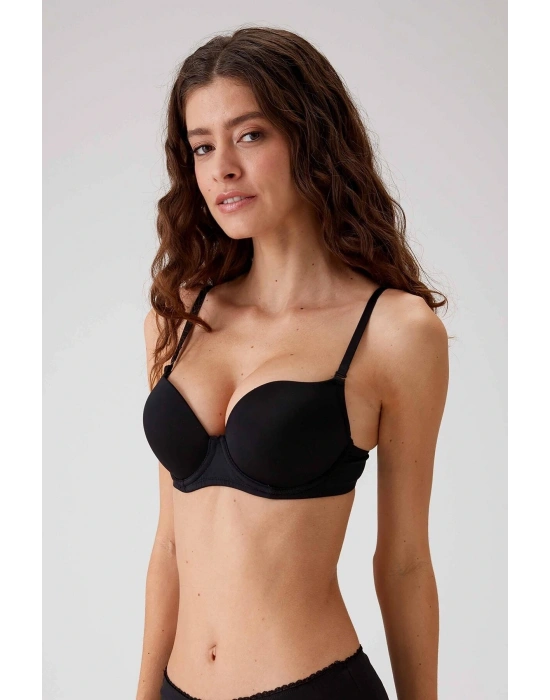 Kadın Siyah 6105 Lyon Ekstra Push Up Dolgulu Micro Sütyen(ÇIKARILABİLİR VE AYARLANABİLİR ASKILI)