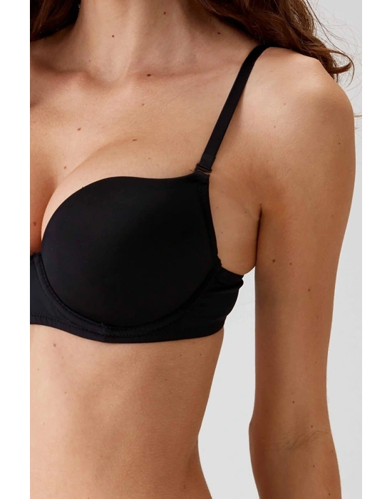 Kadın Siyah 6105 Lyon Ekstra Push Up Dolgulu Micro Sütyen(ÇIKARILABİLİR VE AYARLANABİLİR ASKILI)