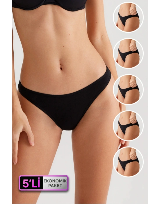 Kadın 5li Ekonomik Paket Siyah 2055 Basic Brief Pamuklu Külot