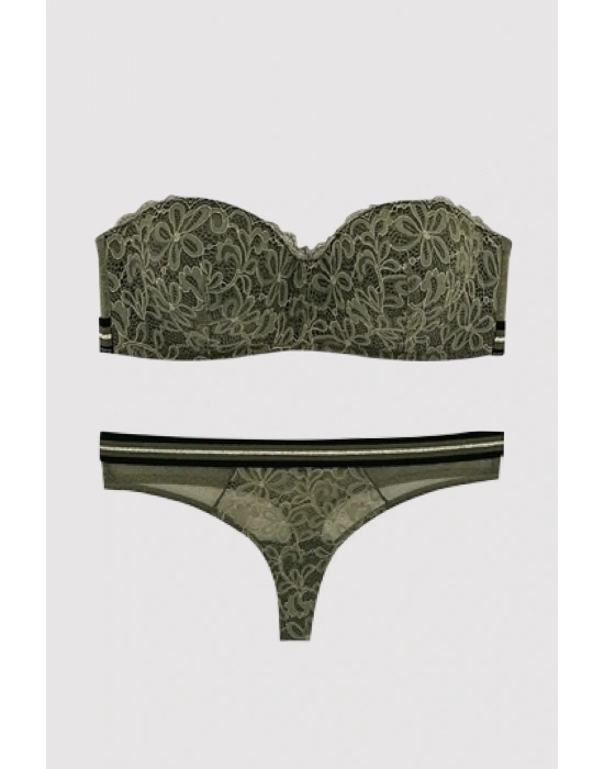 Kadın Yeşil 4711 Straplez Desteksiz Sütyen Takım