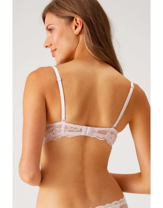 Kadın Pudra 6208 Ekstra Push Up Dolgulu Dantelli Sütyen