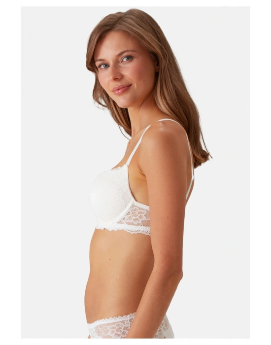 Kadın Ekru 6208 Ekstra Push Up Dolgulu Dantelli Sütyen