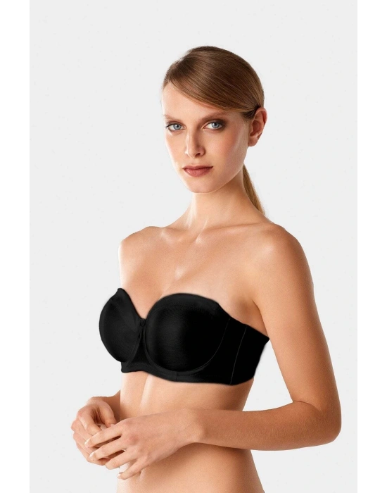 Kadın Siyah 7031 Balenli Straplez Toparlayıcı Minimizer Sütyen