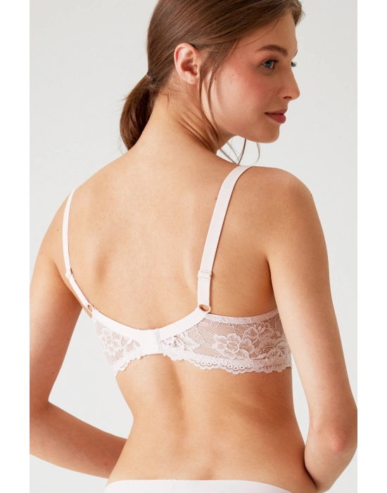 Kadın Ekru 6209 Barcelona Balenli Desteksiz Kalın Askılı Dantelli Toparlayıcı Sütyen