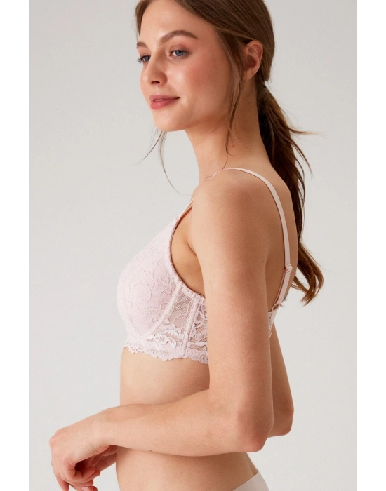 Kadın Pudra 6209 Barcelona Balenli Desteksiz Kalın Askılı Dantelli Toparlayıcı Sütyen