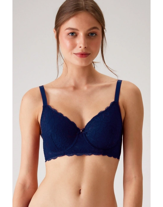 Kadın Lacivert 6209 Barcelona Balenli Desteksiz Kalın Askılı Dantelli Toparlayıcı Sütyen
