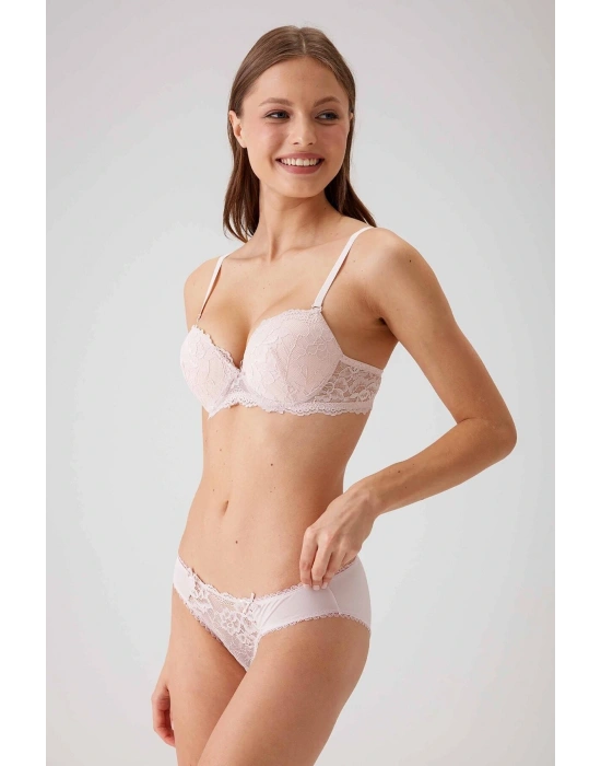 Kadın Pudra 4561 Milan Push Up Dolgulu Dantelli Çeyiz Sütyen Ve Külot Iç Çamaşır Takımı