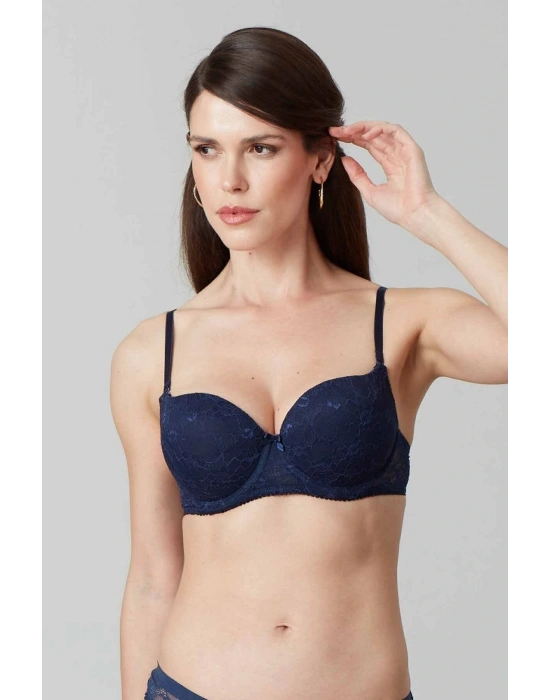 Kadın Lacivert 6220 Paris Balenli Desteksiz Dolgusuz Dantelli Sütyen (C CUP SEÇENEĞİYLE)