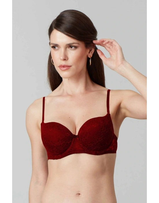 Kadın Bordo 6220 Paris Balenli Desteksiz Dolgusuz Dantelli Sütyen (C CUP SEÇENEĞİYLE)