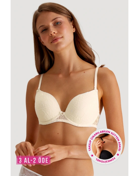 Inci 6220 Paris Balenli Desteksiz Dolgusuz Dantelli Sütyen (C CUP SEÇENEĞİYLE)