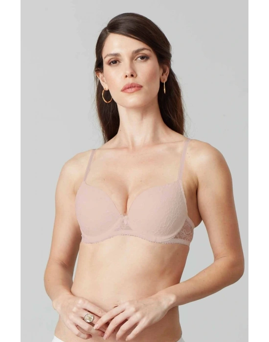 Kadın Pudra 6221 Lyon Balenli Double Push Up Ekstra Dolgulu Dantelli Tak-çıkar Askılı Sütyen