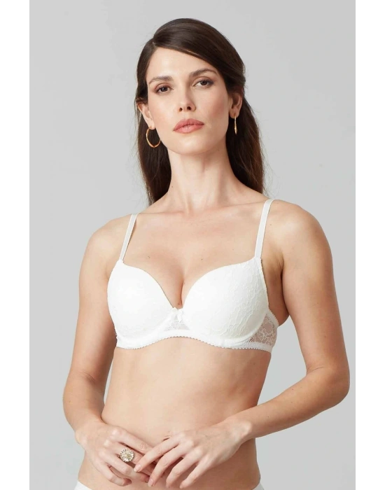 Kadın Ekru 6221 Lyon Balenli Double Push Up Ekstra Dolgulu Dantelli Tak-çıkar Askılı Sütyen
