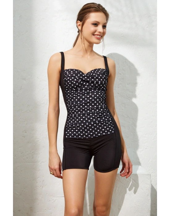 Fairy Sortlu Drapeli Yüzücü Mayo Puantiye Desenli 221136