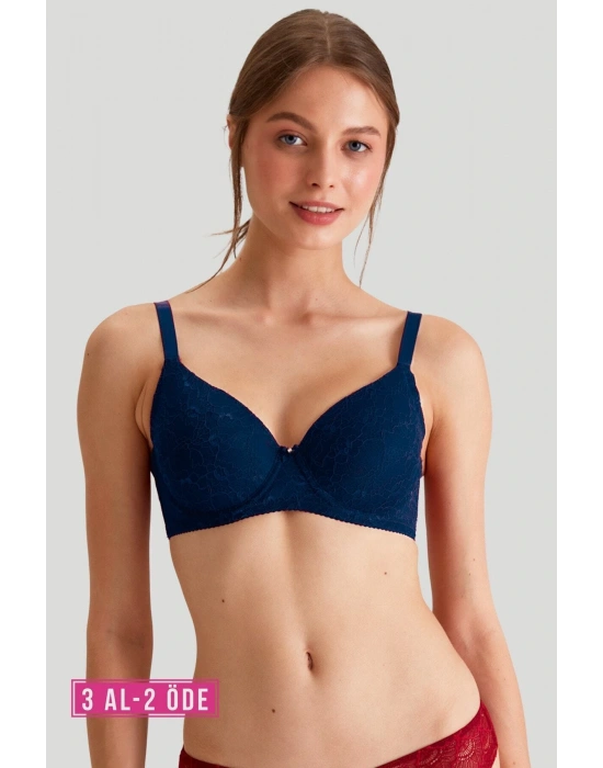 Kadın Lacivert 6224 Balenli Desteksiz Toparlayıcı Dantelli Kalın Askılı Minimizer Sütyen