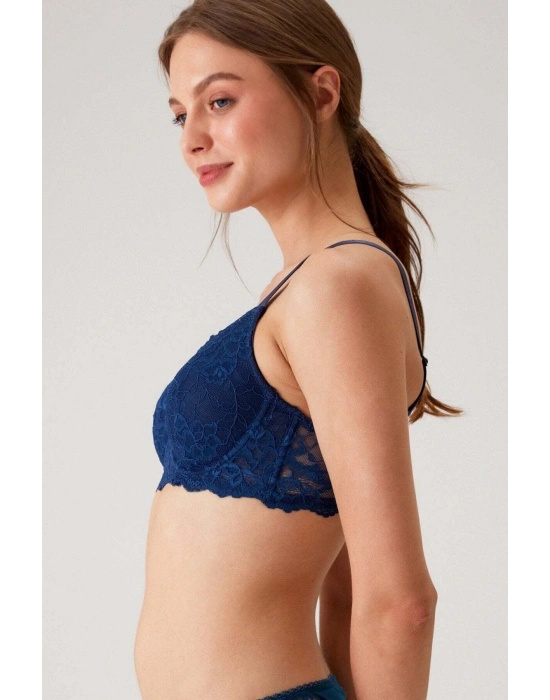 Kadın Lacivert 6224 Balenli Desteksiz Toparlayıcı Dantelli Kalın Askılı Minimizer Sütyen