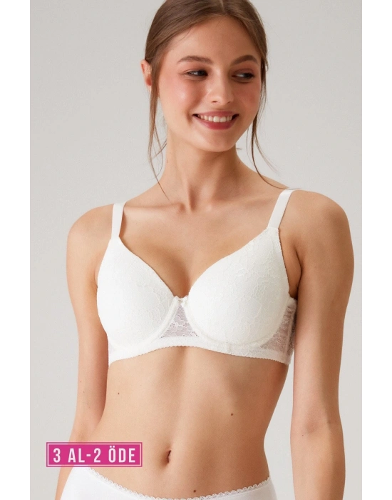 Kadın Ekru 6224 Balenli Desteksiz Toparlayıcı Dantelli Kalın Askılı Minimizer Sütyen