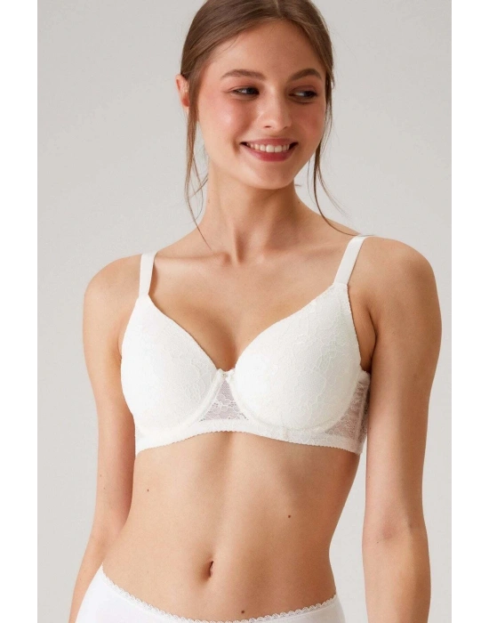 Kadın Ekru 6224 Balenli Desteksiz Toparlayıcı Dantelli Kalın Askılı Minimizer Sütyen