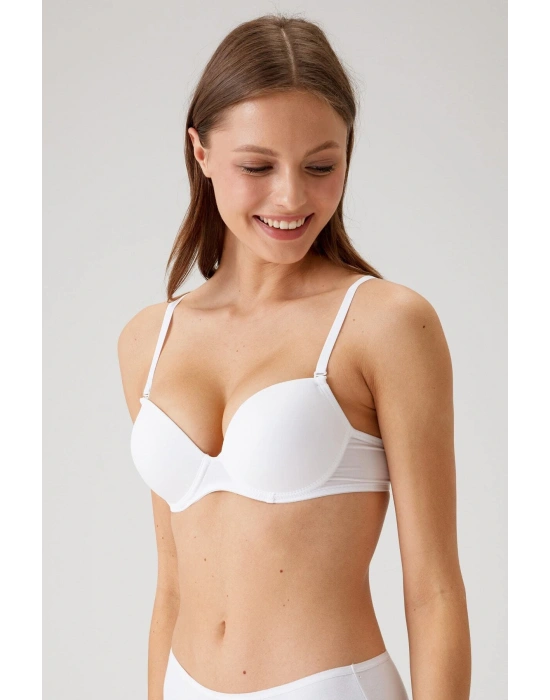 Kadın Beyaz 6045 Milan Push Up Dolgulu Micro Sütyen (TAK - ÇIKAR ASKILI)