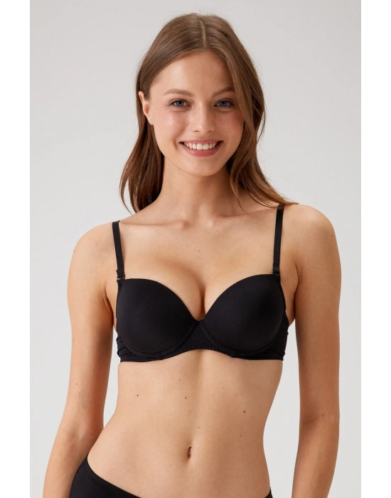 Kadın Siyah 6045 Milan Push Up Dolgulu Micro Sütyen (TAK - ÇIKAR ASKILI)