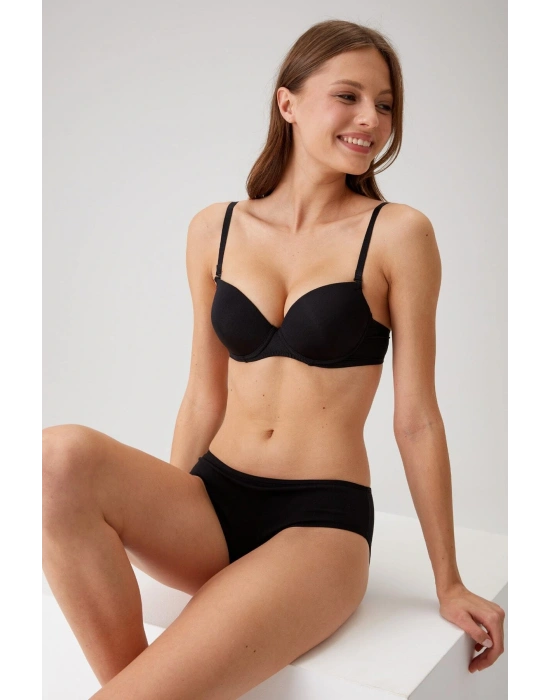 Kadın Siyah 6045 Milan Push Up Dolgulu Micro Sütyen (TAK - ÇIKAR ASKILI)