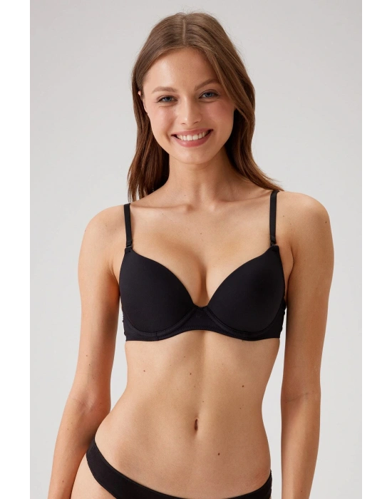 Kadın Siyah 6101 Rome Balenli Destekli Micro Sütyen(ÇIKARILABİLİR VE AYARLANABİLİR ASKILI)