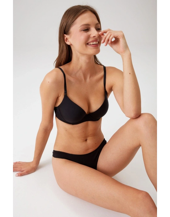 Kadın Siyah 6101 Rome Balenli Destekli Micro Sütyen(ÇIKARILABİLİR VE AYARLANABİLİR ASKILI)