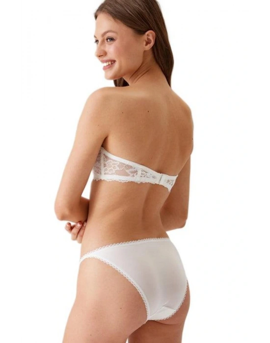 Kadın Ekru Balenli Desteksiz Straplez Sütyen Takım 4562 - Ekru