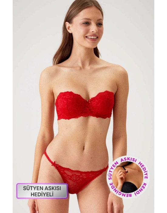 Kırmızı 4562 Siena Desteksiz Straplez Dantelli Sütyen Takımı
