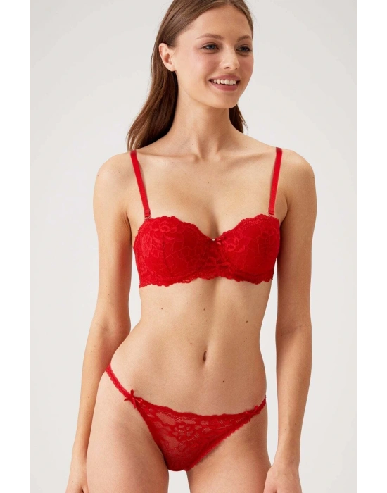 Kırmızı 4562 Siena Desteksiz Straplez Dantelli Sütyen Takımı