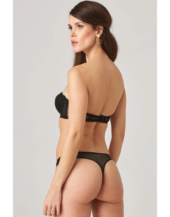 Kadın Siyah 4586 Balenli Destekli Straplez Sütyen Külot - Iç Çamaşır Takımı