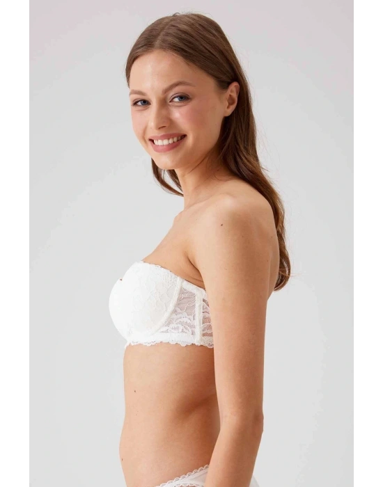 Kadın Ekru 6203 Balenli Destekli Straplez Dantelli Sütyen