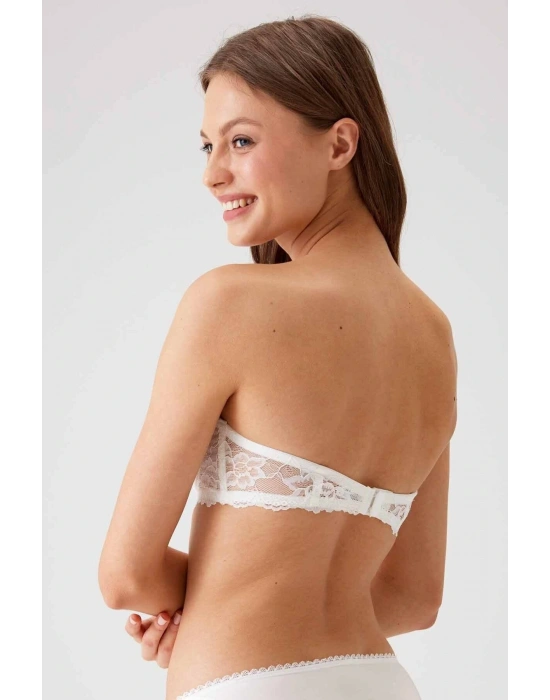 Kadın Ekru 6203 Balenli Destekli Straplez Dantelli Sütyen