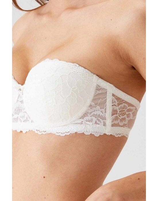 Kadın Ekru 6203 Balenli Destekli Straplez Dantelli Sütyen